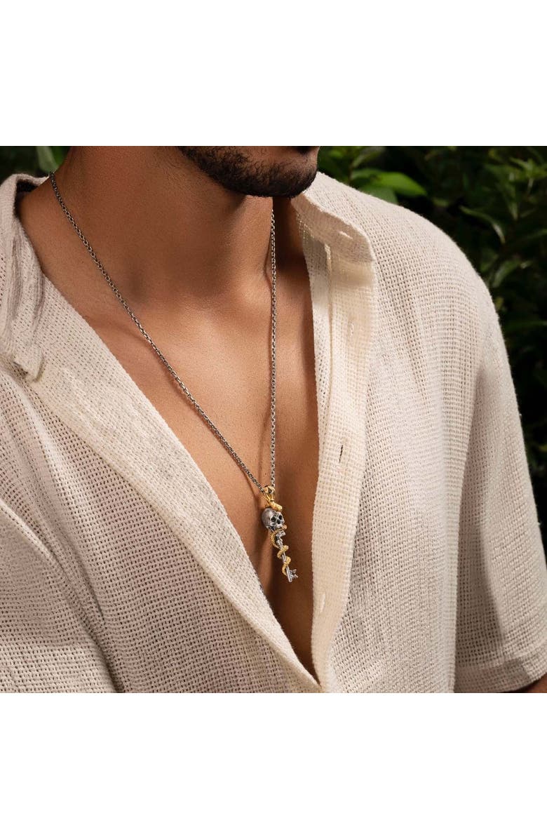 Karma and Luck Men's Onyx Snake Skull Pendant Necklace in Sterling Silver Powerful Guidance, Alternate, color, Silver/Gold