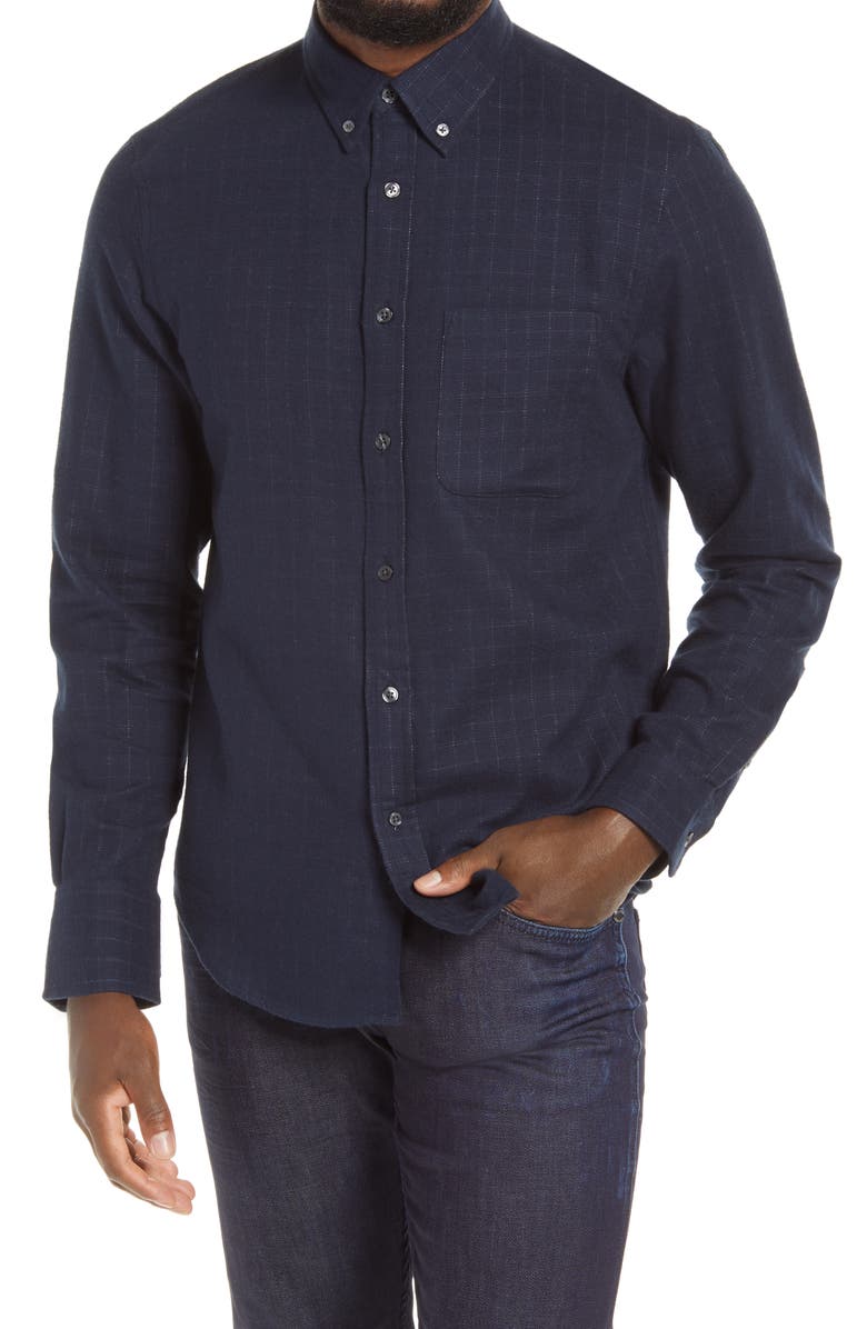 Club Monaco Slim Fit Windowpane Double Face Button-Down Shirt, Main, color, 