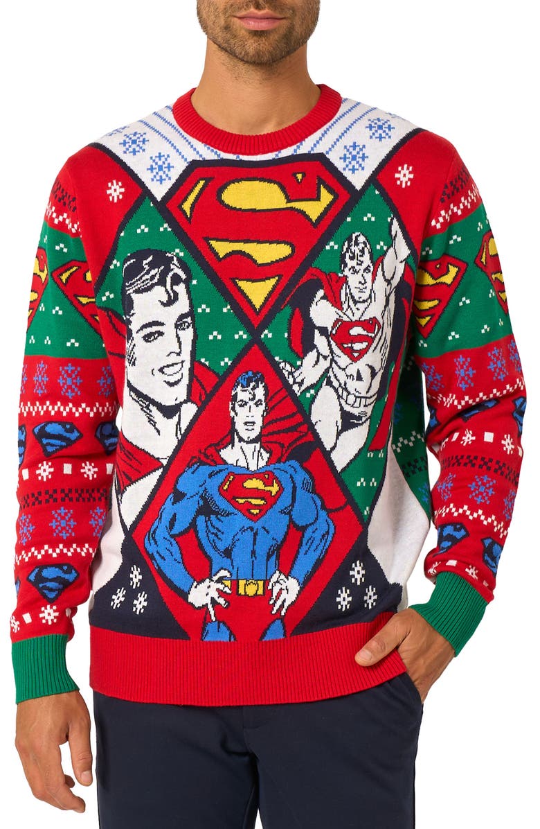 OppoSuits Superman Christmas Crewneck Sweater, Main, color, Red Multi
