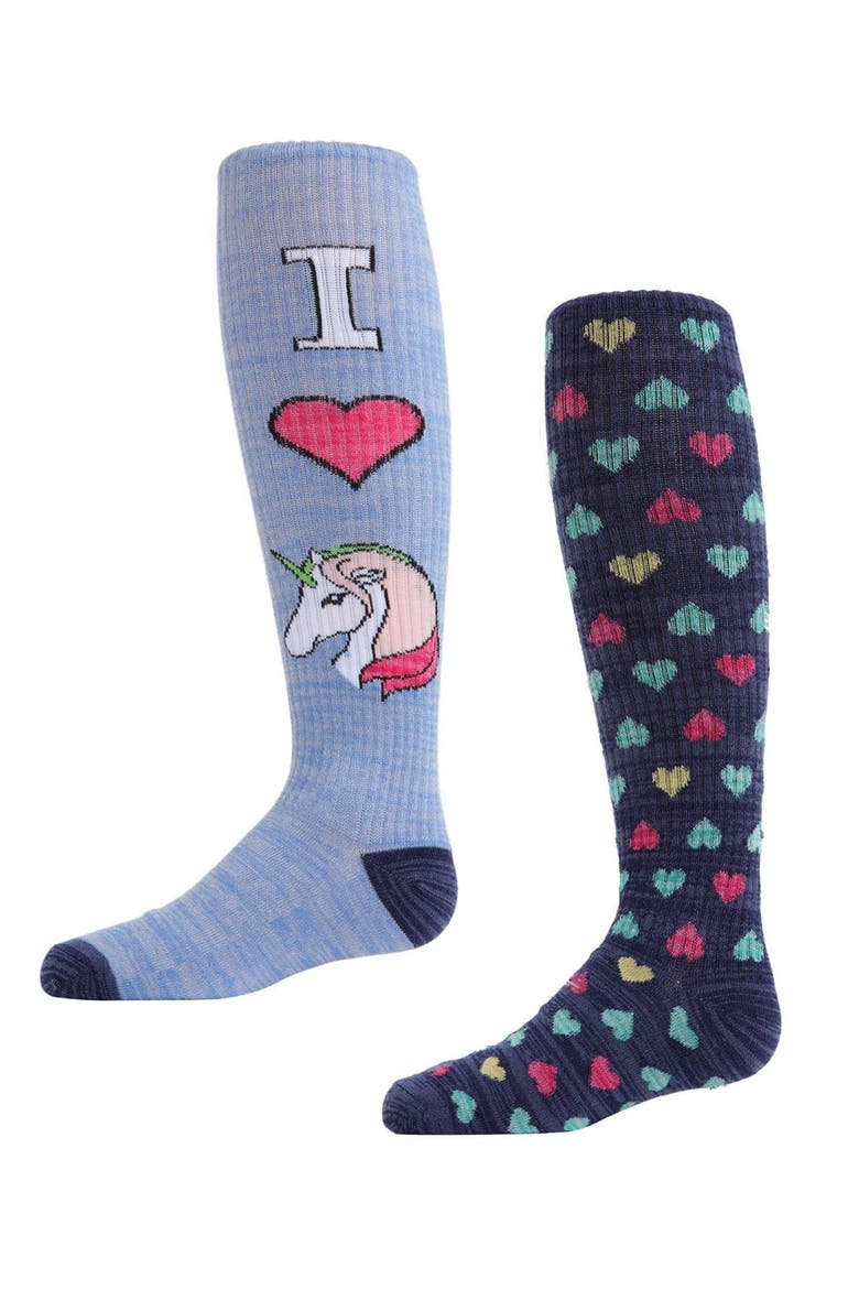 2 Pair Pack I Love Unicorns Knee High Socks, Main, color, Assorted