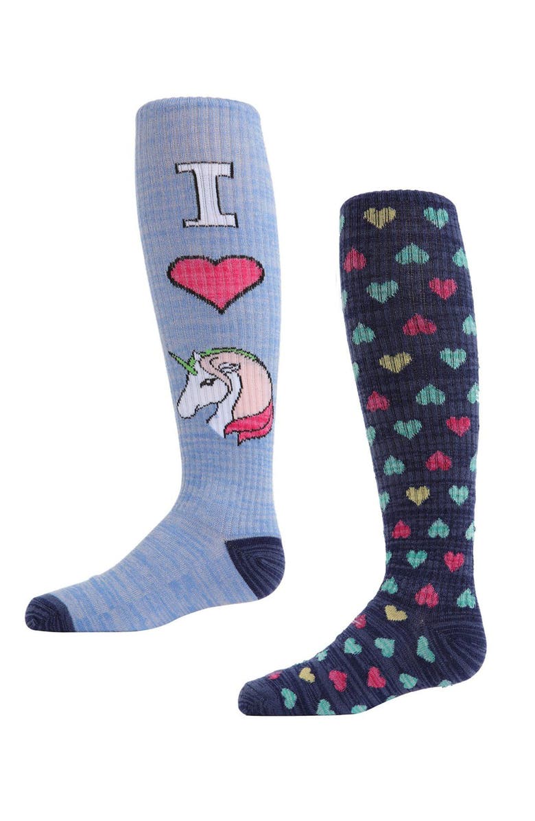 MeMoi 2 Pair Pack I Love Unicorns Knee High Socks, Main, color, Assorted