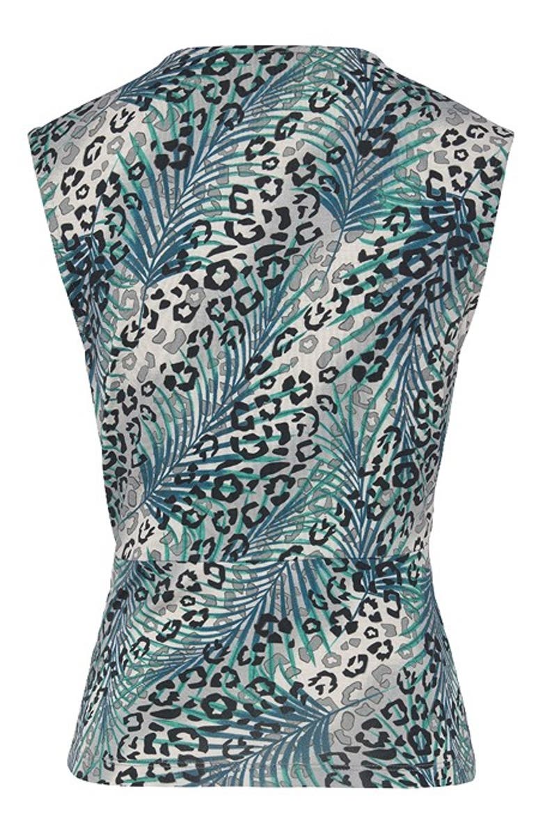 LASCANA Women's Sleeveless Wrap Look Top, Alternate, color, Grey & Teal