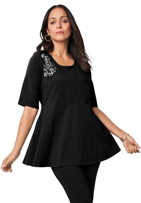 Stretch Cotton Peplum Tunic (Plus Available)