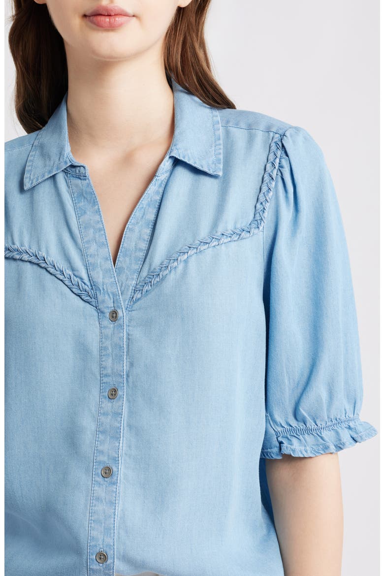 Indira Short Sleeve Denim Button-Up Shirt, Alternate, color, LIGHT WASH