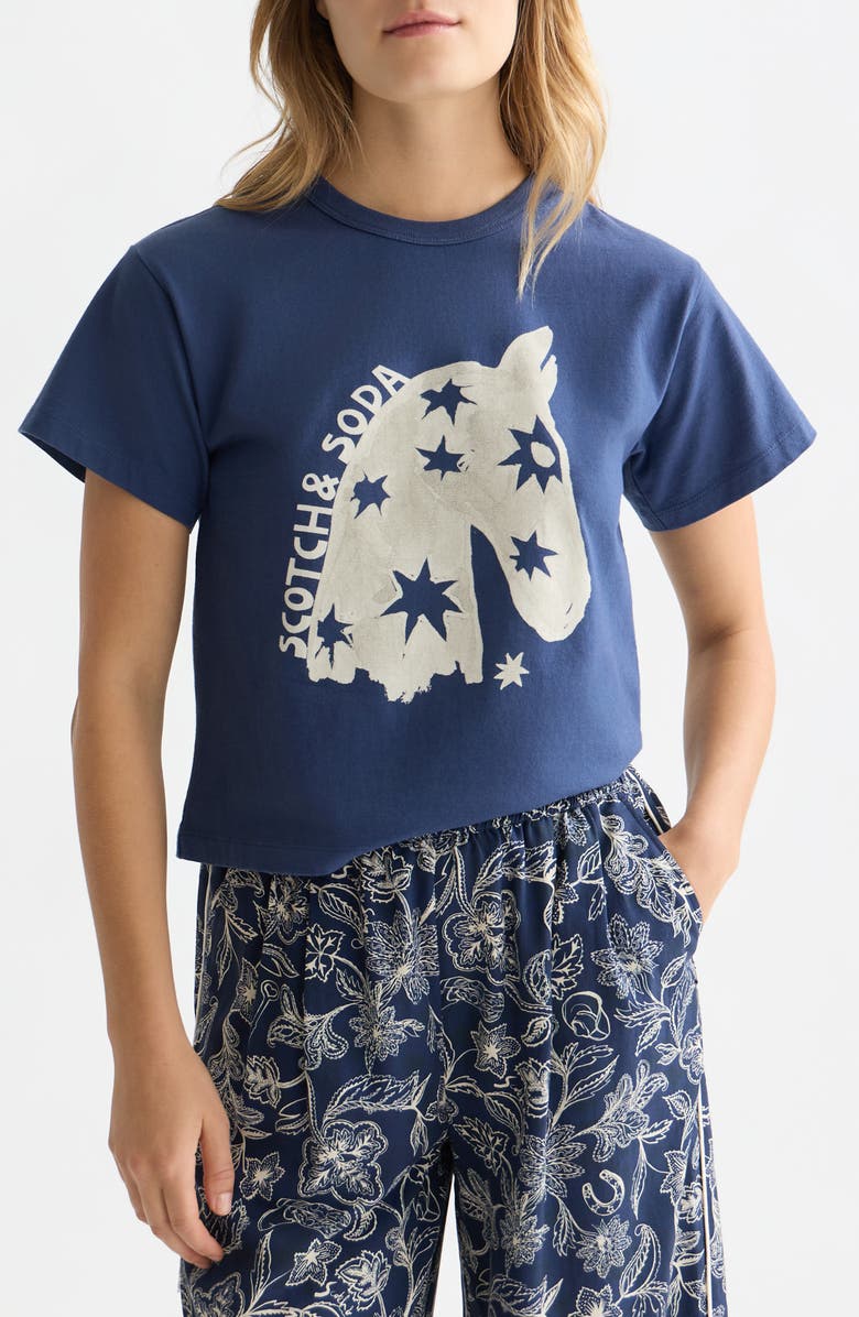 Scotch 
Soda Horse Cotton Graphic T-Shirt, Main, color, Oceana