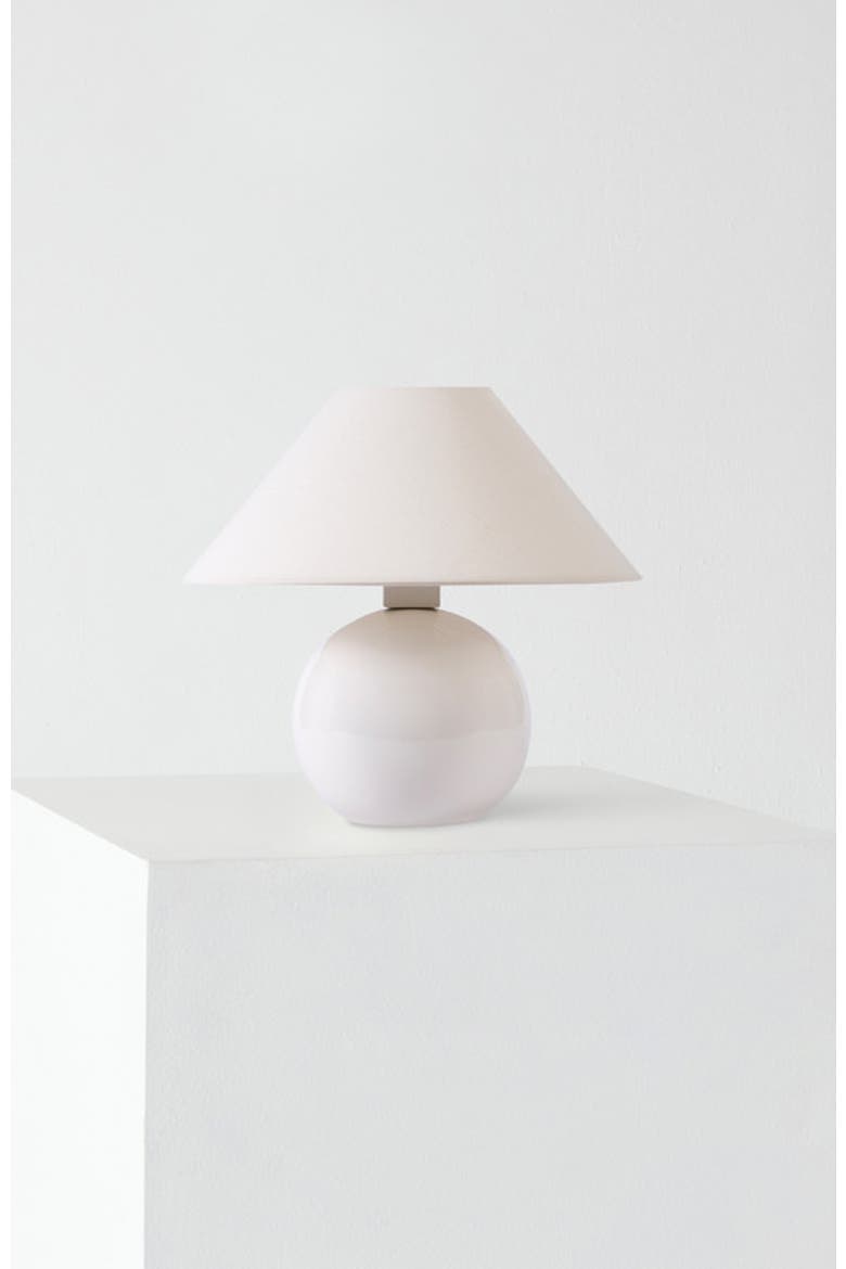 Fiona 11" Round Ceramic Coastal LED Bedside Table Lamp with Classic Empire Shade, Main, color, Cream