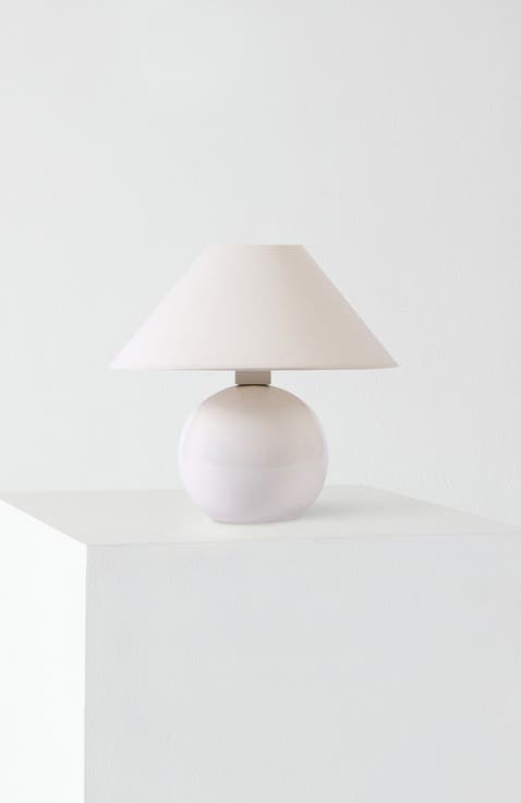 Fiona 11" Round Ceramic Coastal LED Bedside Table Lamp with Classic Empire Shade