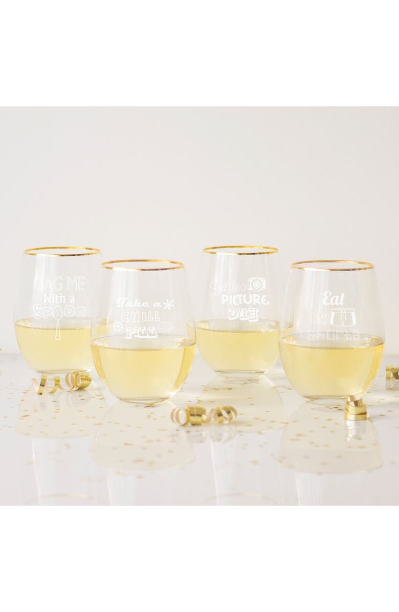 Cathy's Concepts 90's Sayings Set of 4 Etched Stemless Wine Glasses, Alternate, color, 
