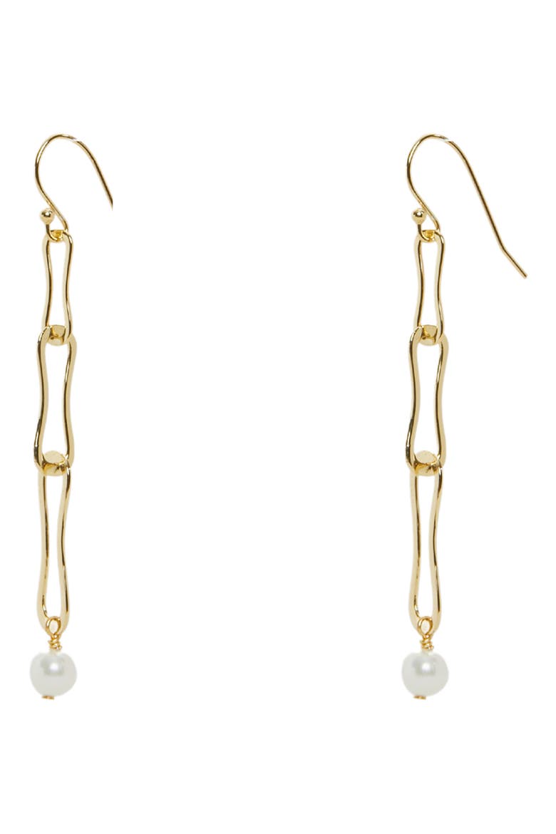 Freshwater Pearl Linear Drop Earrings, Main, color, GOLD