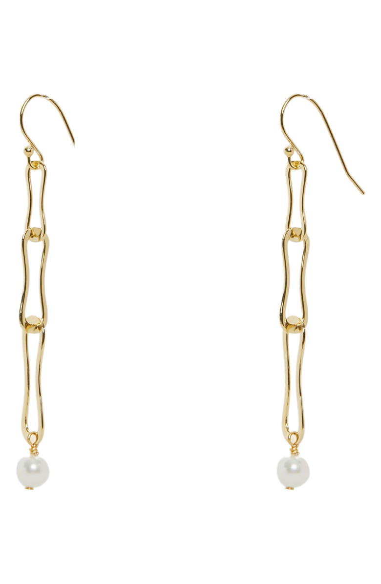 Argento Vivo Sterling Silver Freshwater Pearl Linear Drop Earrings, Main, color, Gold