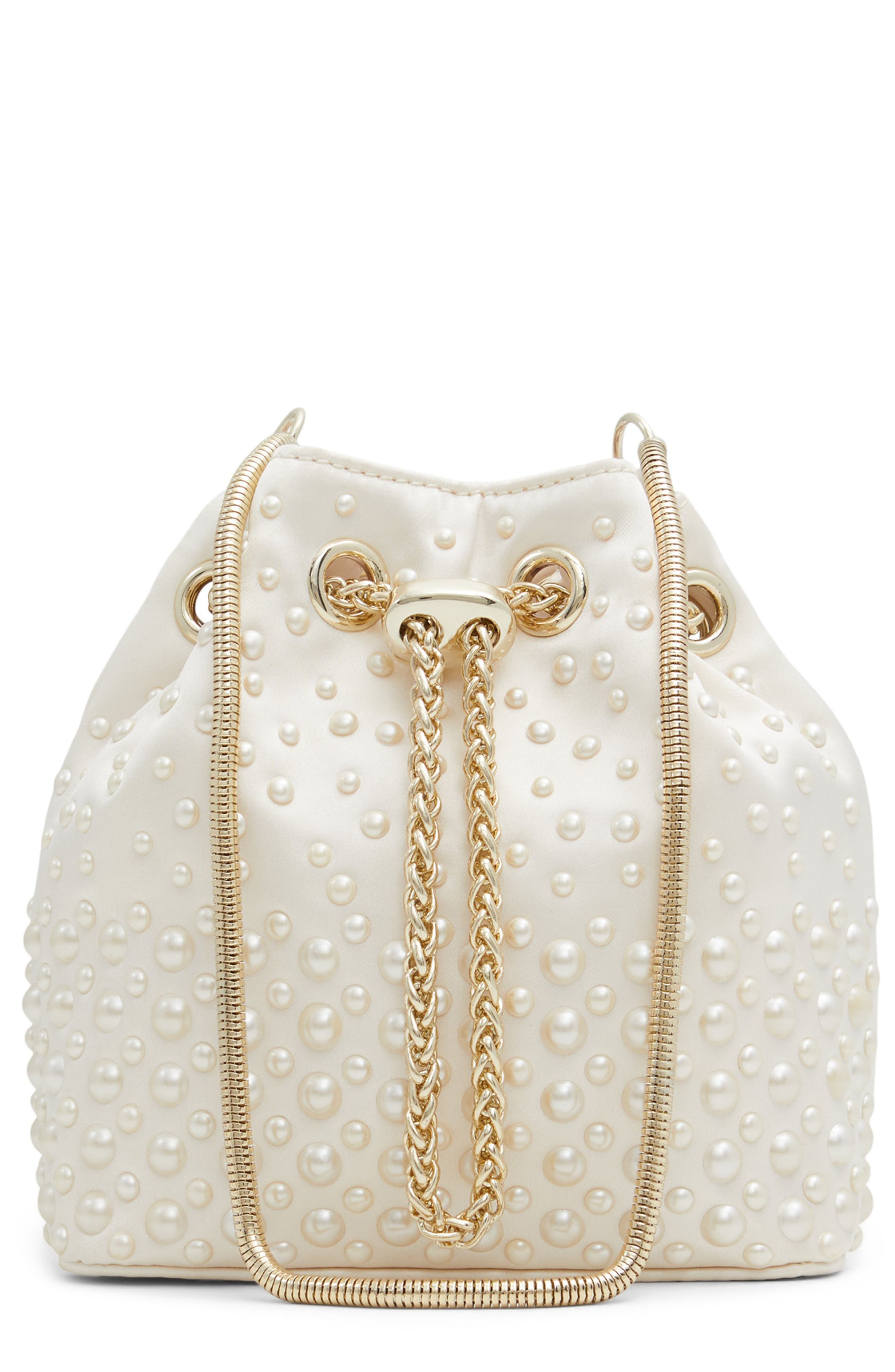 ALDO Pearlily Imitation Pearl Bucket Bag, Main, color, 