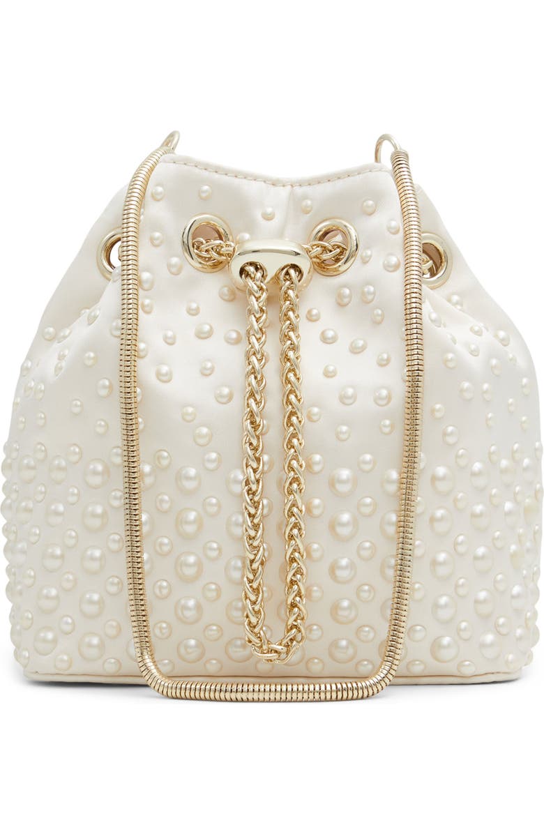 ALDO Pearlily Imitation Pearl Bucket Bag, Main, color,