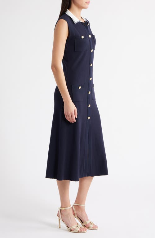 Zoe And Claire Contrast Collar Button-up Shirtdress In Blue