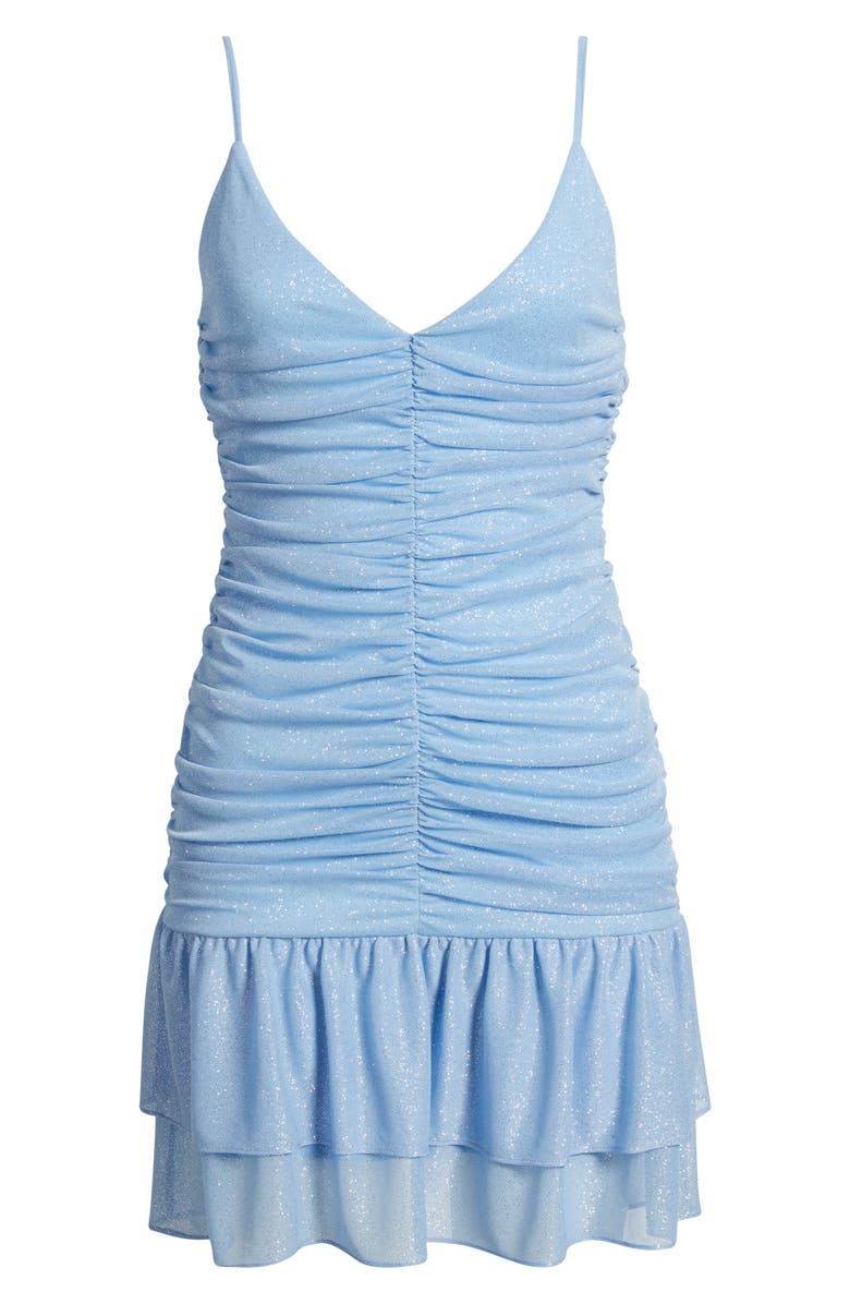 Jump Apparel Metallic Shirred Drop Waist Cocktail Minidress, Alternate, color, Light Blue