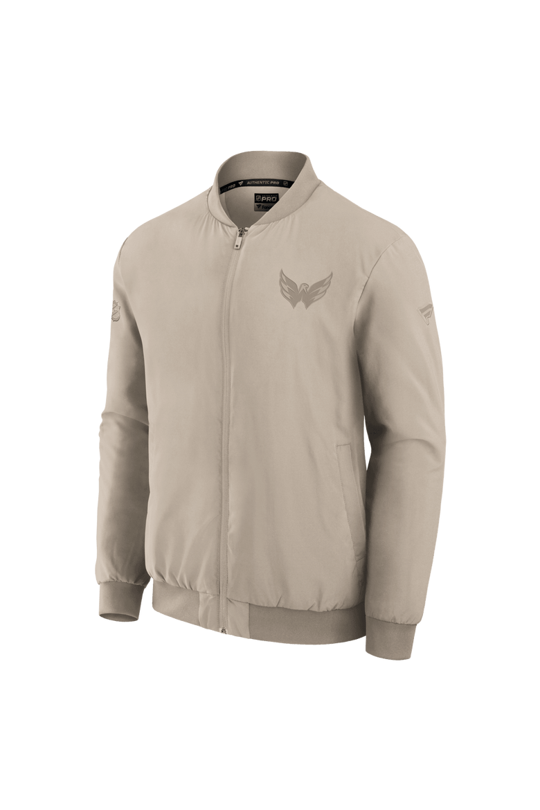 Men's Fanatics Tan Washington Capitals Authentic Pro Road Lightweight Full-Zip Bomber Jacket, Alternate, color, Tan