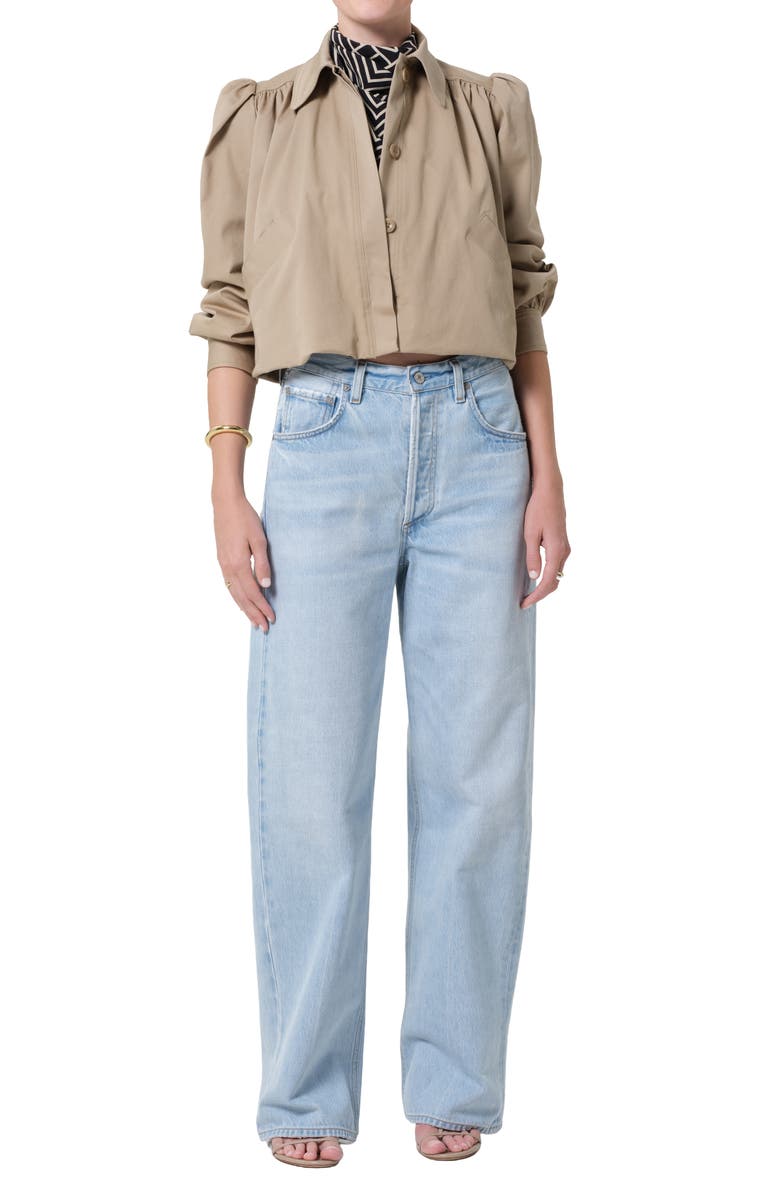 Citizens of Humanity Everly Shirred Stretch Cotton Crop Jacket, Alternate, color, Catalina Beige