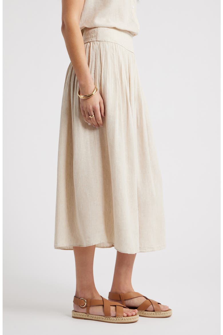 Pull-On Linen Blend Midi Skirt, Alternate, color, FLAX