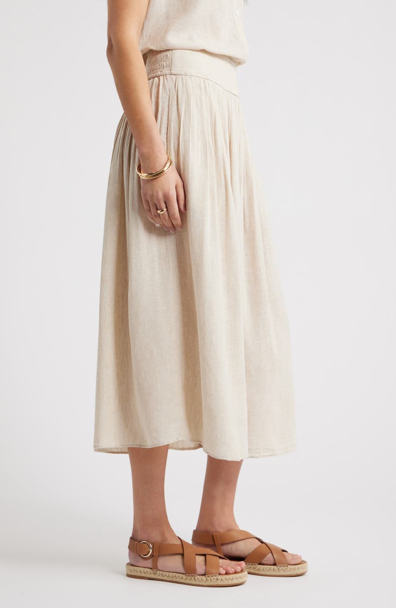 Caslon<sup>®</sup> Pull-On Linen Blend Midi Skirt, Alternate, color, Flax