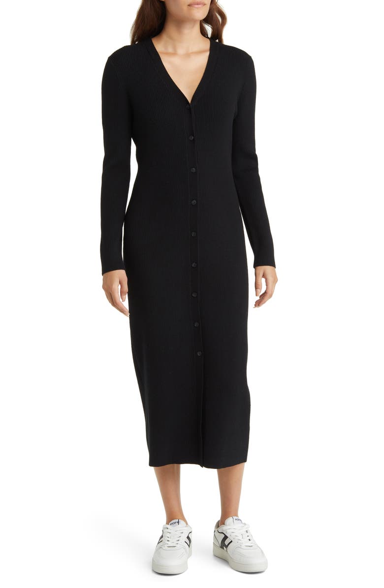 Caslon<sup>®</sup> Long Sleeve Button-Up Rib Sweater Dress, Main, color,