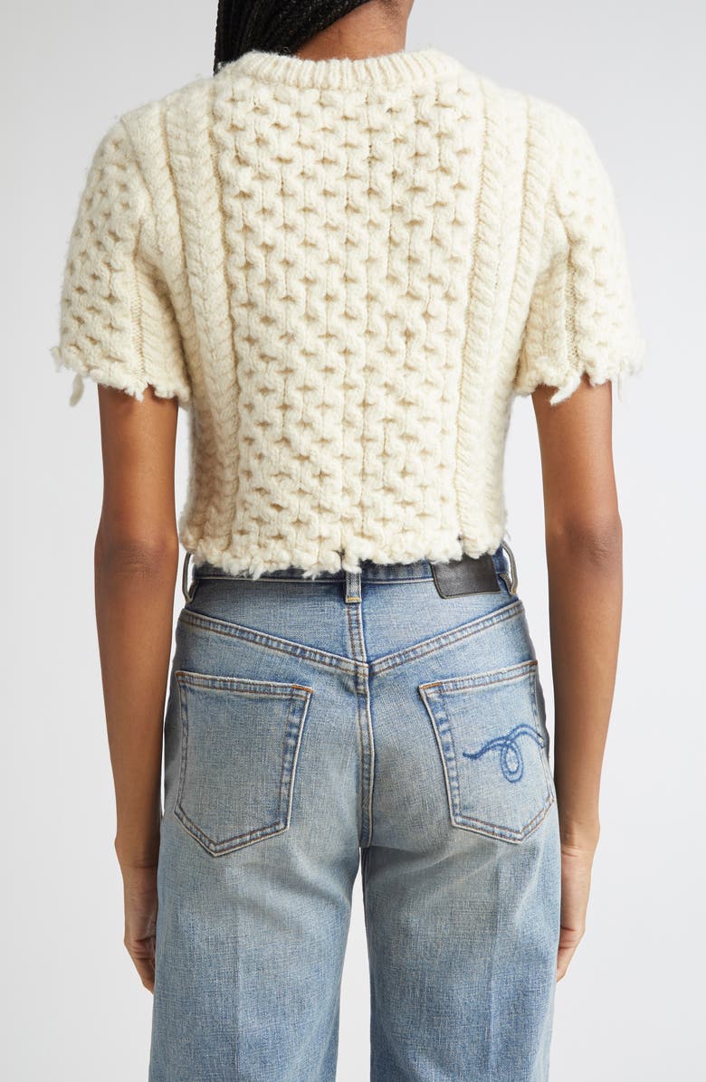 R13 Cutoff Shrunken Fisherman Stitch Wool Sweater, Alternate, color, Cream