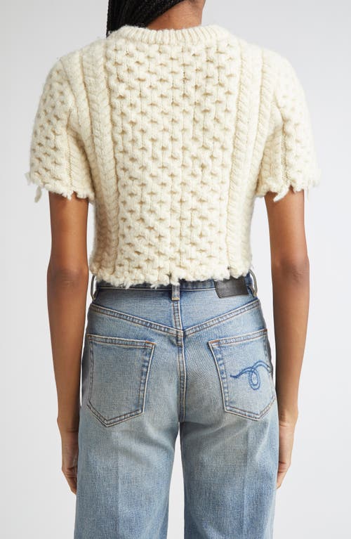 R13 Cutoff Shrunken Fisherman Stitch Wool Sweater In Neutral