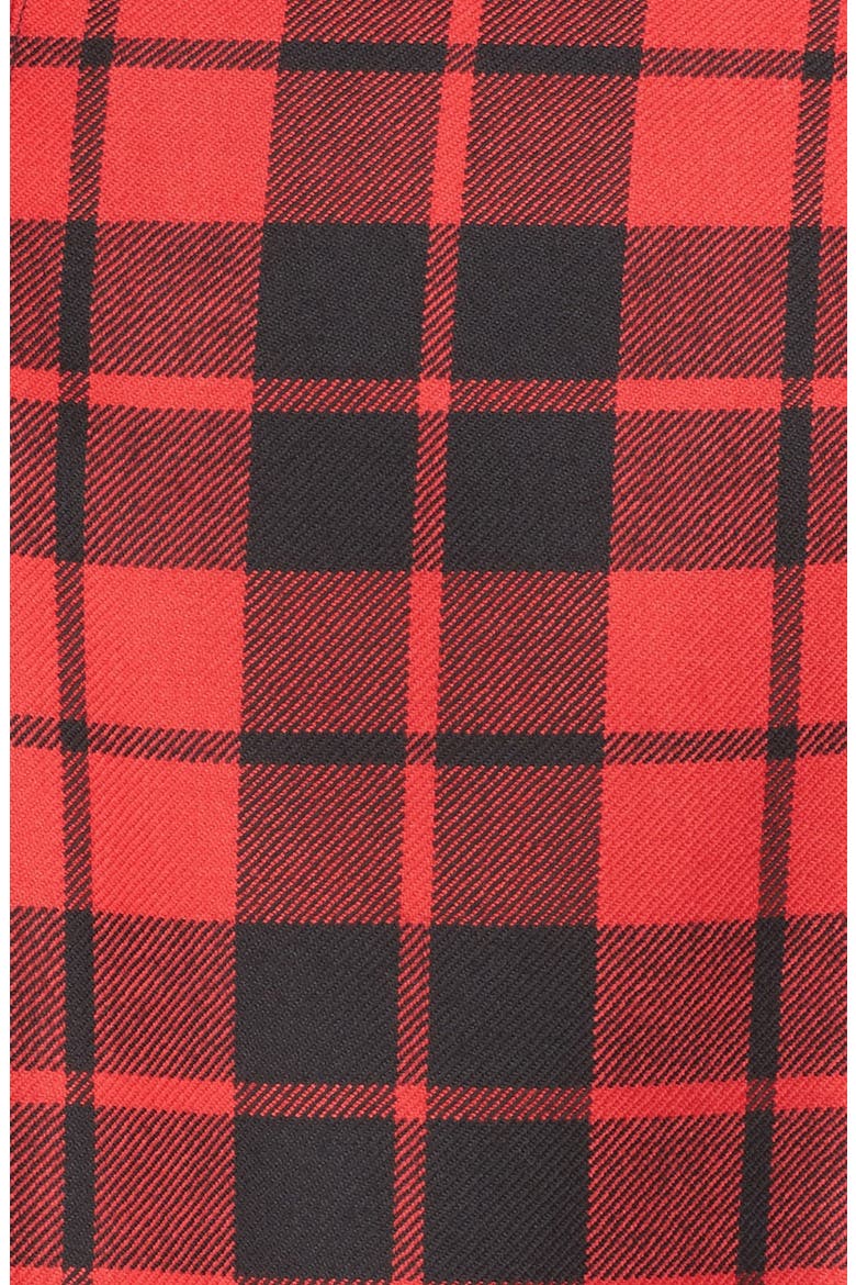 Leather Trim Plaid Wool Skirt, Alternate, color, BRIGHT RED