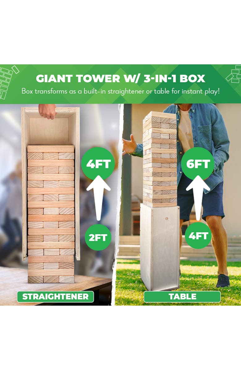 Swooc Games Premium Giant Tower Game w/ Straightener, Table, & Box, Alternate, color, Beige