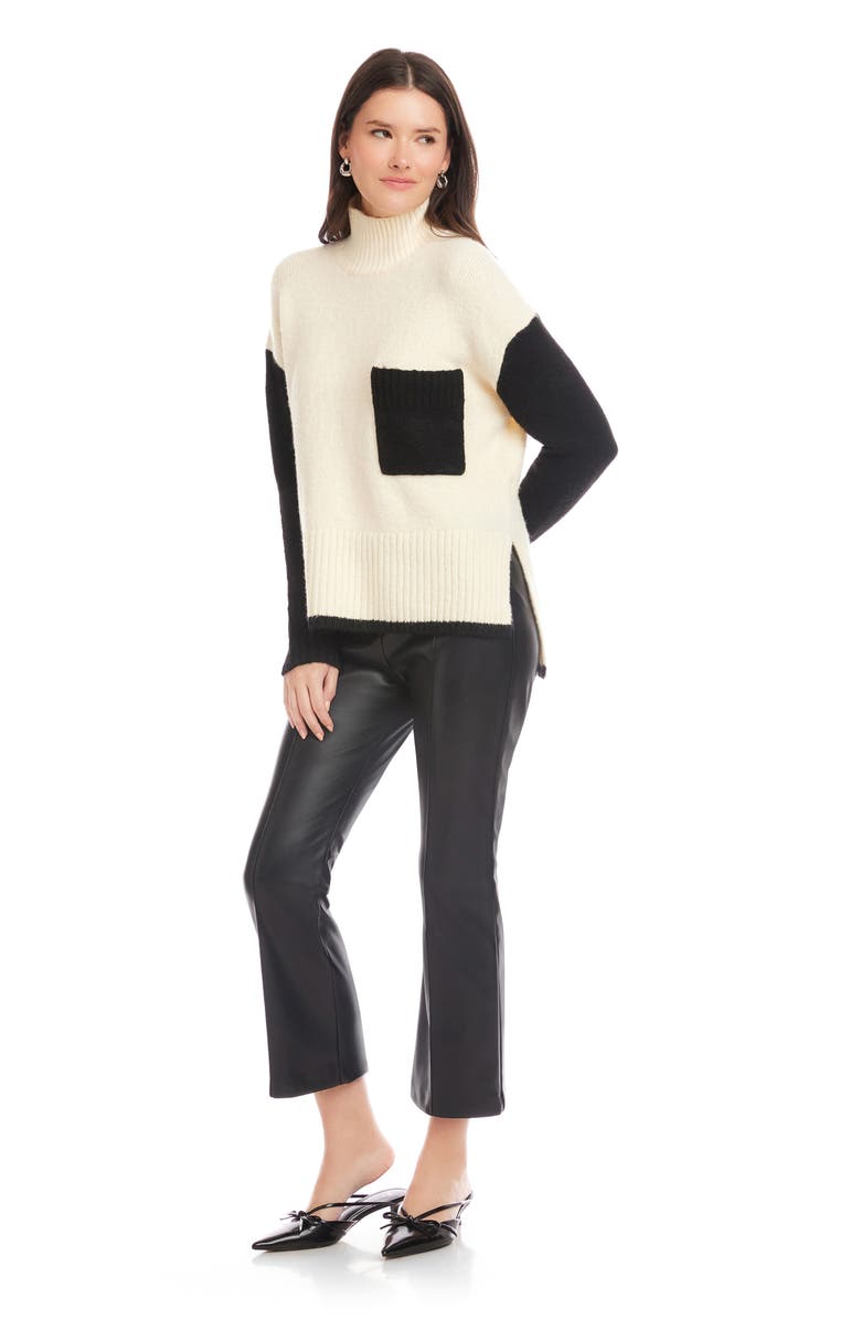 FIFTEEN TWENTY Colette Colorblock Mock Neck Sweater, Alternate, color, Black/ Cream