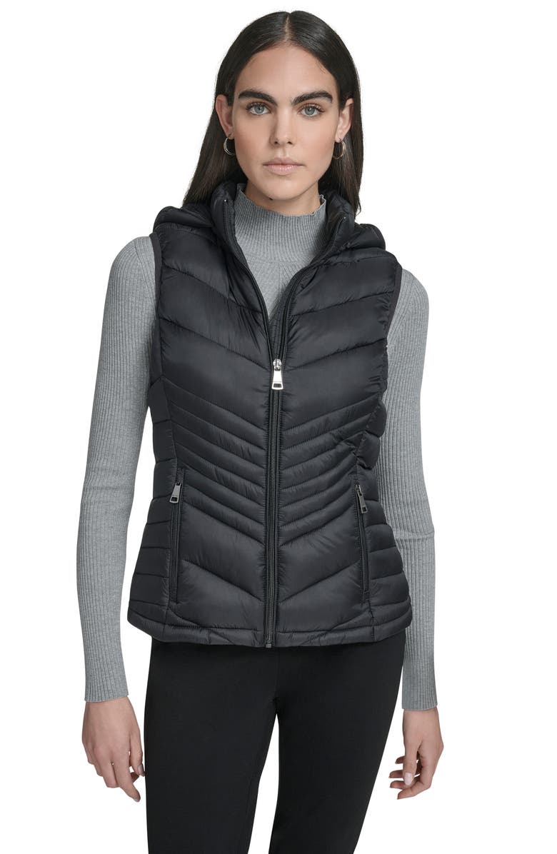 Calvin Klein Water Resistant Chevron Quilted Puffer Vest, Alternate, color, Black