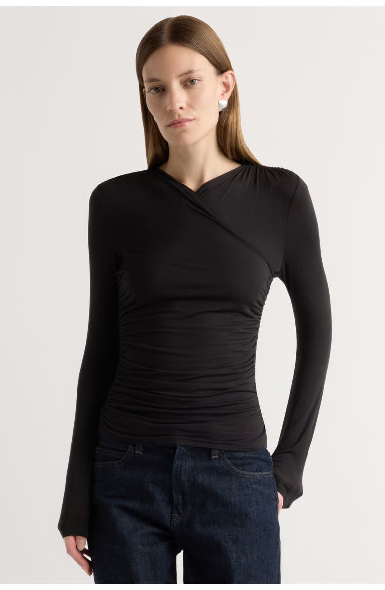 Modern Citizen Lilou Wrap-Neck Long-Sleeve Tee, Main, color, Black