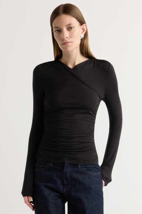 Lilou Wrap-Neck Long-Sleeve Tee
