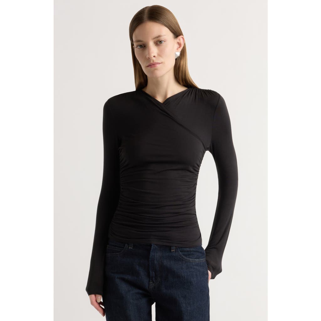Modern Citizen Lilou Wrap-neck Long-sleeve Tee In Black