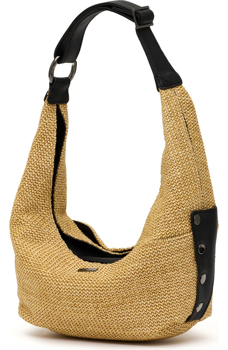 HAMMITT Tom Zip Medium Hobo Bag, Alternate, color, Noir Smooth Raffia/ Gunmetal