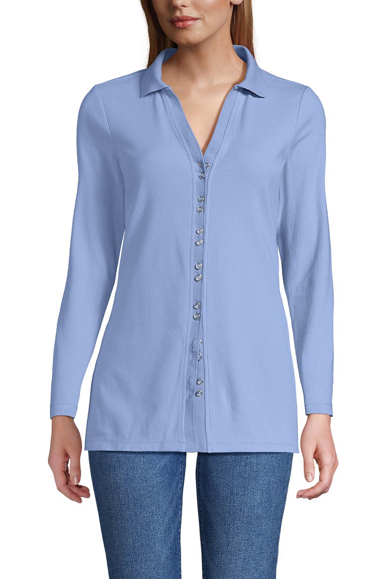 Long Sleeve Polished Rib Button Through Tunic Shirt, Main, color, Light Sea Blue