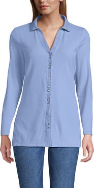 Lands' End Long Sleeve Polished Rib Button Through Tunic Shirt