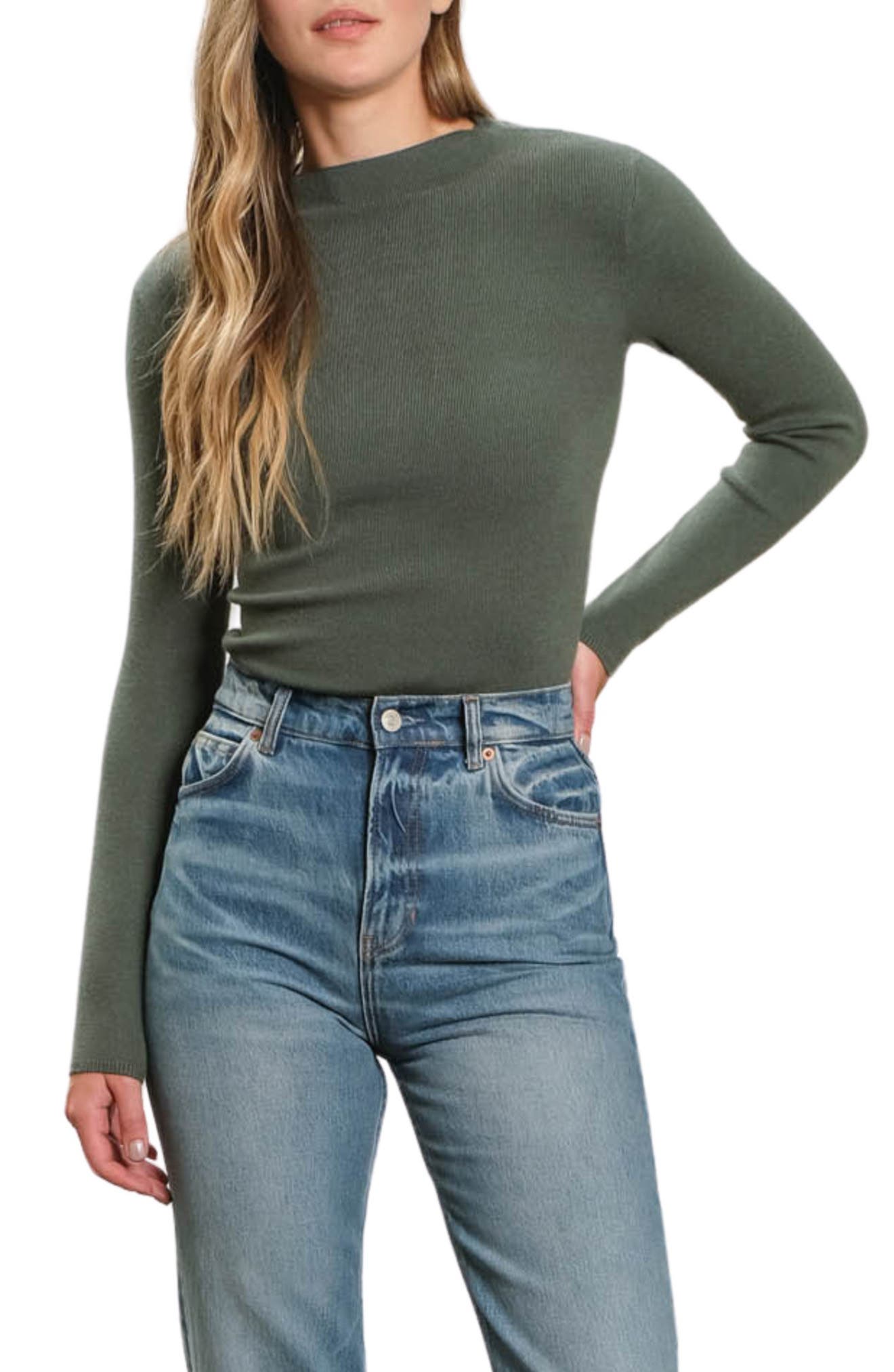 Blu Pepper Mock Neck Rib Sweater