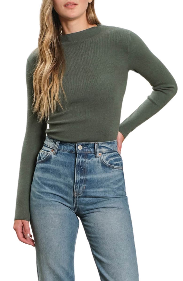 Blu Pepper Mock Neck Rib Sweater, Main, color, Dark Green