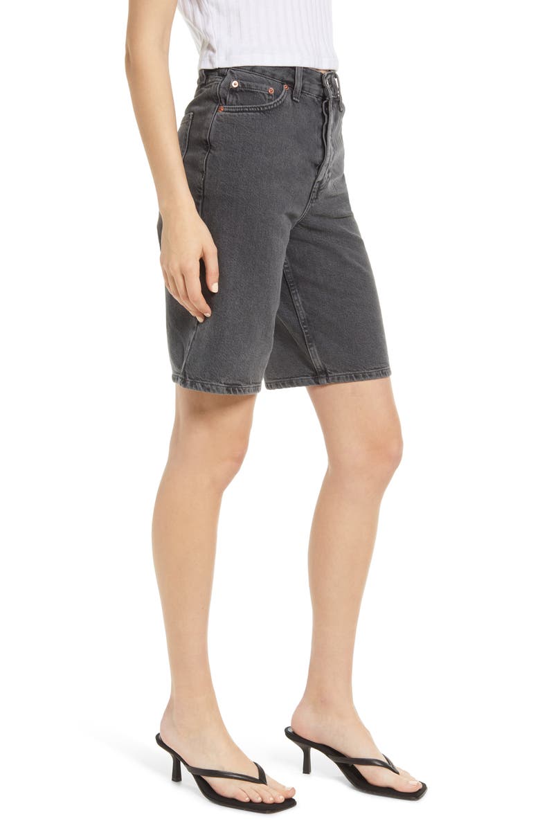 Topshop Editor Longline Denim Shorts, Alternate, color, 