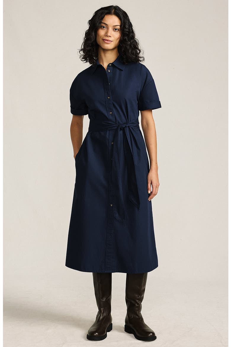 Cotton Poplin Button Front Dress, Main, color, Navy