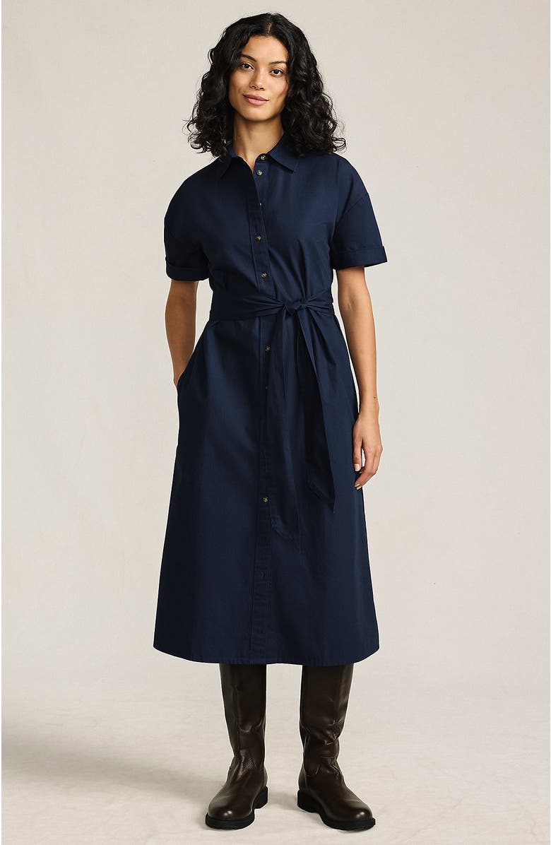 Lands' End Cotton Poplin Button Front Dress, Main, color, Navy