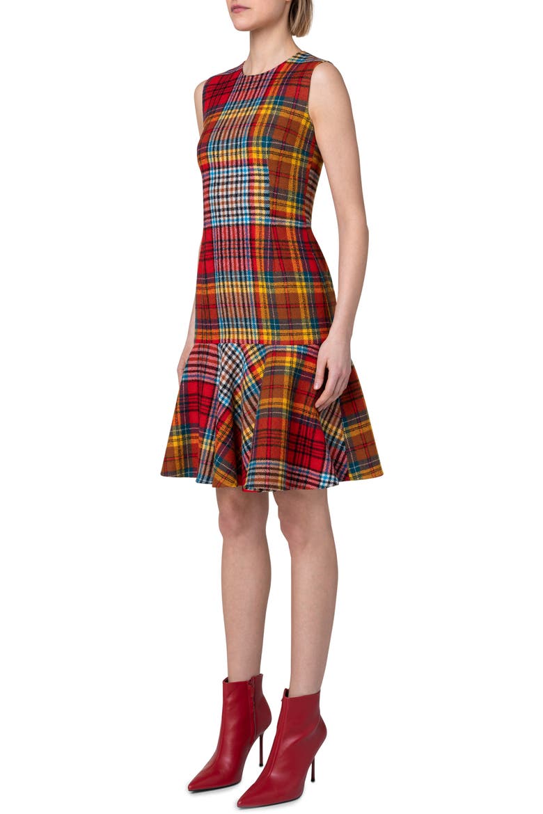 Tartan Virgin Wool Flannel Dress, Alternate, color, RED-MULTI