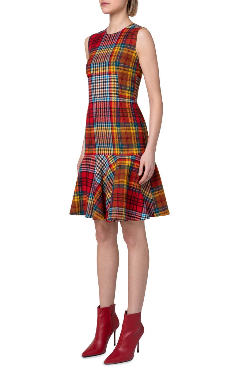 Akris punto Tartan Virgin Wool Flannel Dress, Alternate, color, 