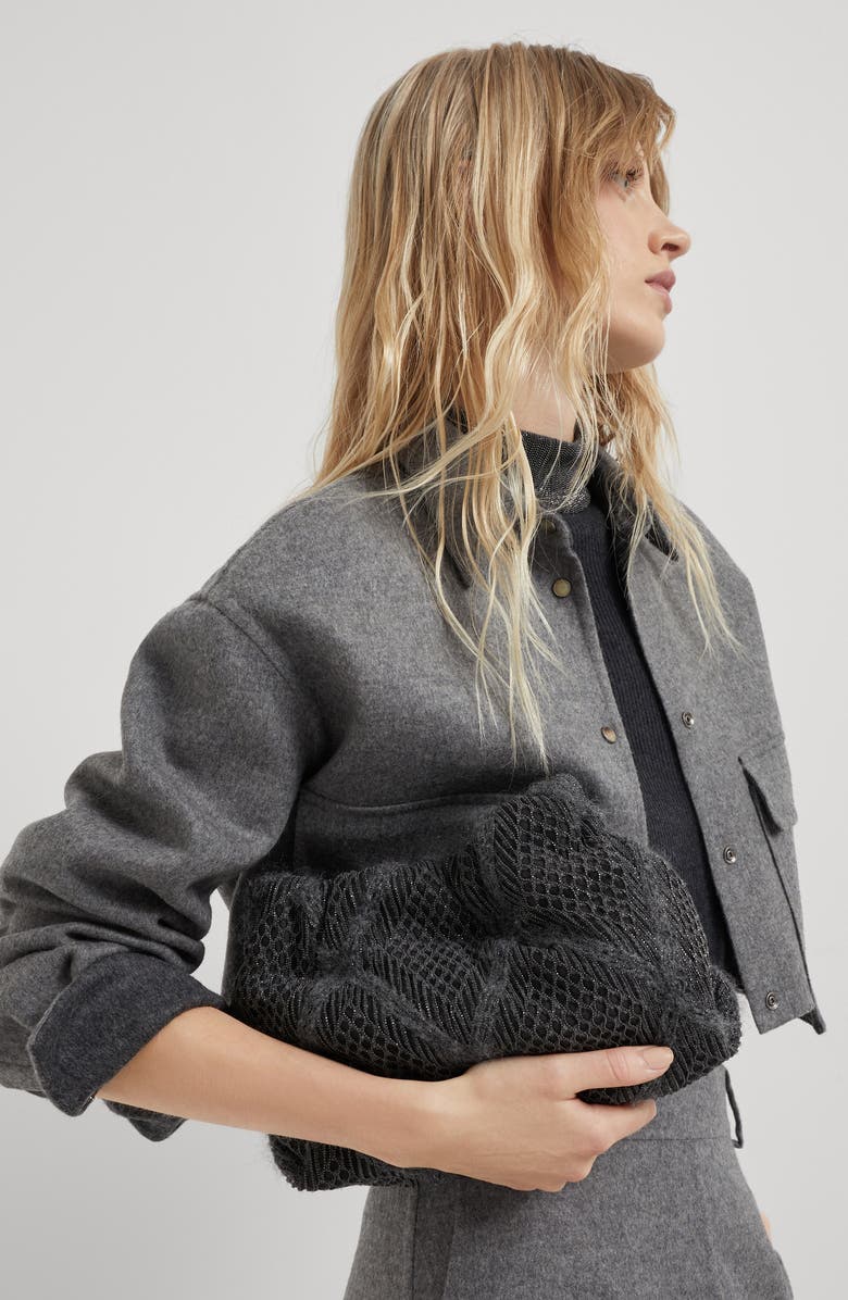 Brunello Cucinelli Precious Argyle Embroidery bag in virgin wool, mohair, cashmere and silk, Alternate, color,