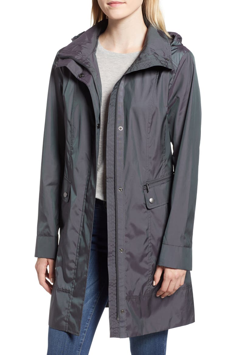 Back Bow Packable Hooded Raincoat, Main, color, GUNMETAL