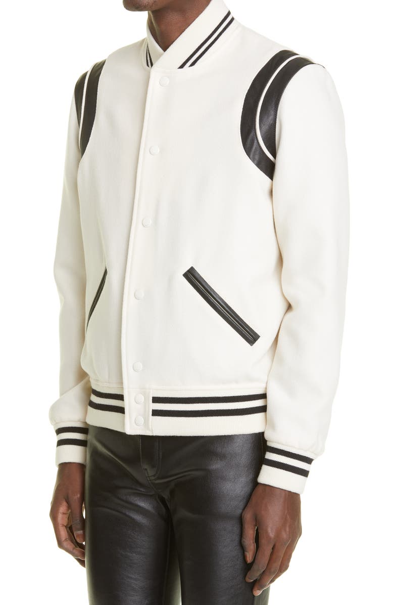 Saint Laurent Teddy Stretch Wool Varsity Jacket, Alternate, color,