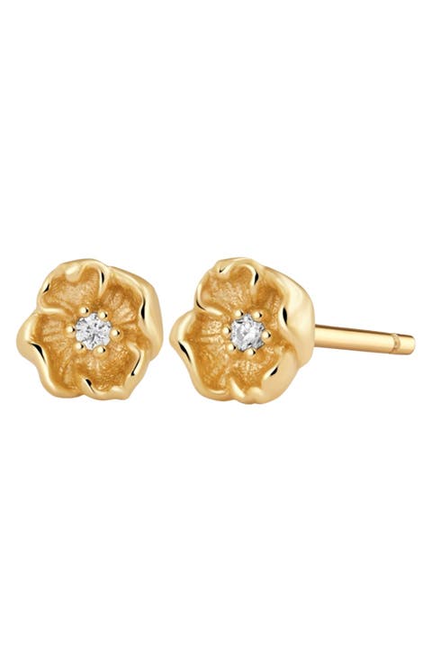 CZ Birth Flower Stud Earrings
