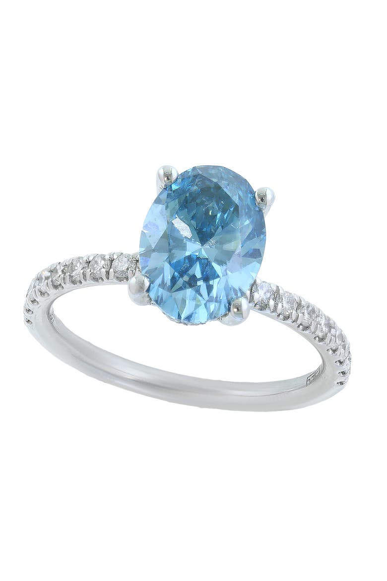 14K White Gold Lab Grown Diamond & Lab Grown Blue Diamond Oval Ring, Main, color, Hematite and FW Blush Pearl