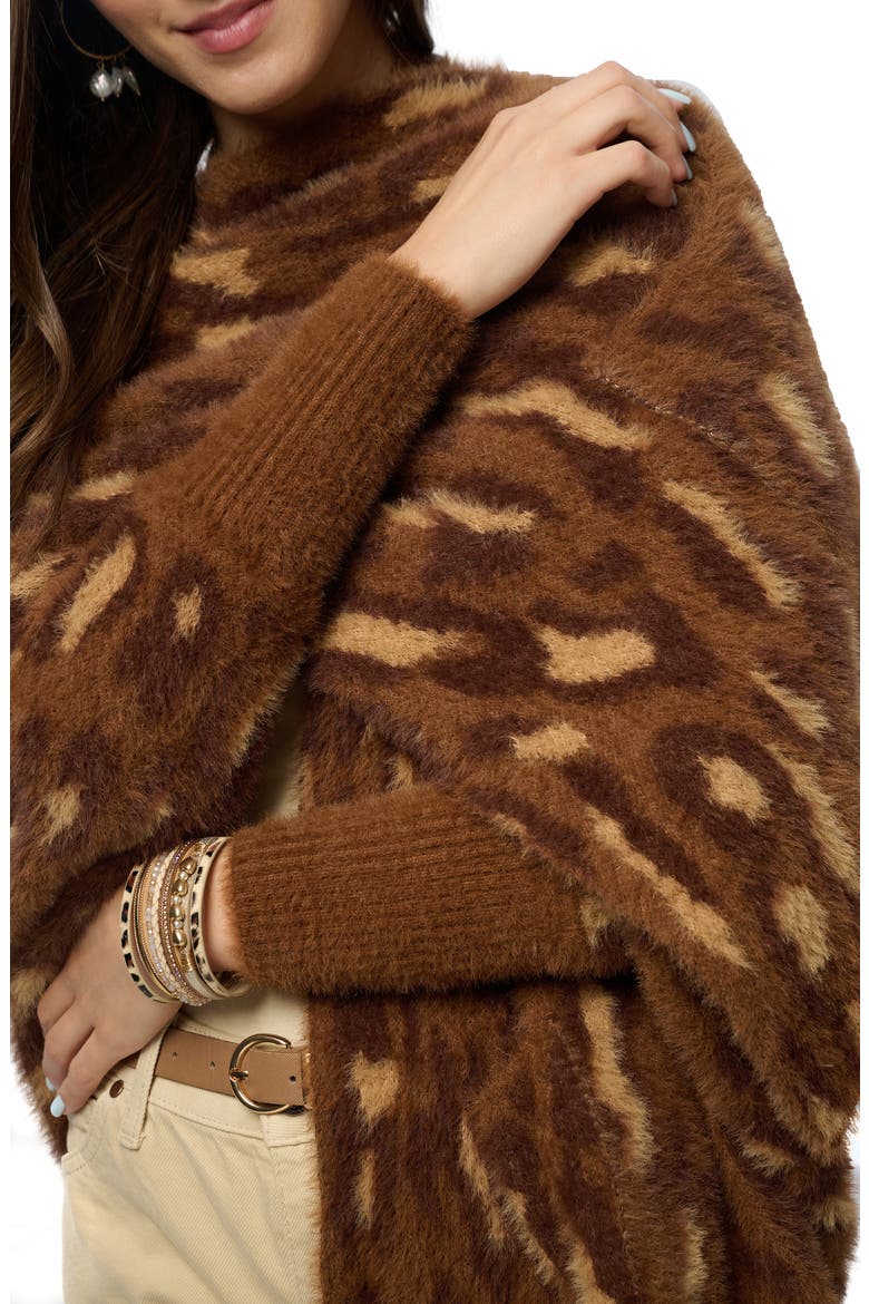 Leopard Knit Wrap Cardigan, Alternate, color, BROWN
