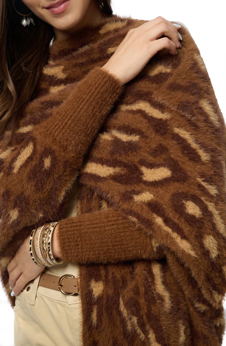 SAACHI Leopard Knit Wrap Cardigan, Alternate, color, Brown
