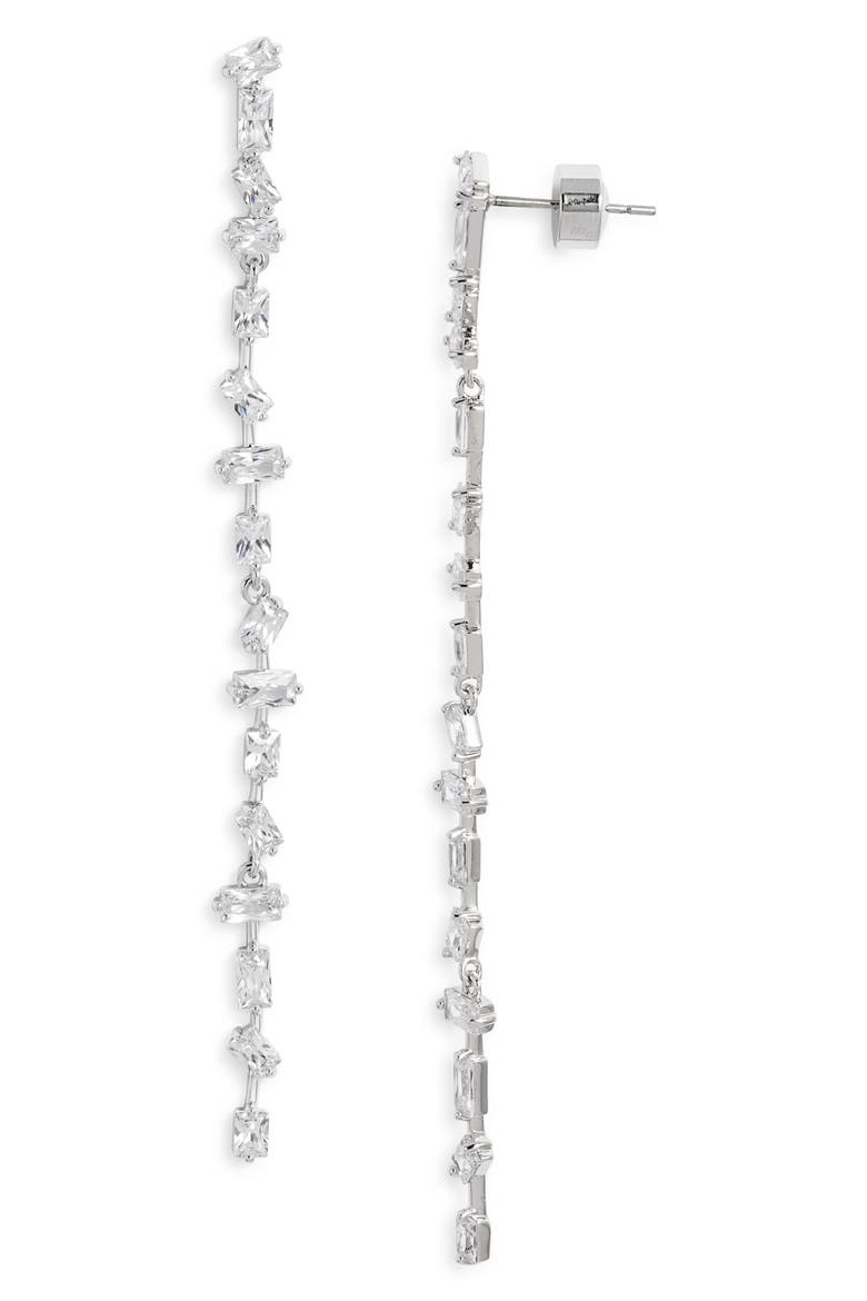 Dainty Mixed Cubic Zirconia Linear Drop Earrings, Main, color, CLEAR- SILVER
